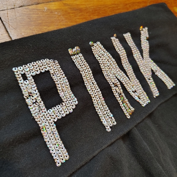 SOLD Victoria’s Secret PINK Foldover Yoga Shorts XS Black Silver Sequin Stretch - Picture 2 of 11